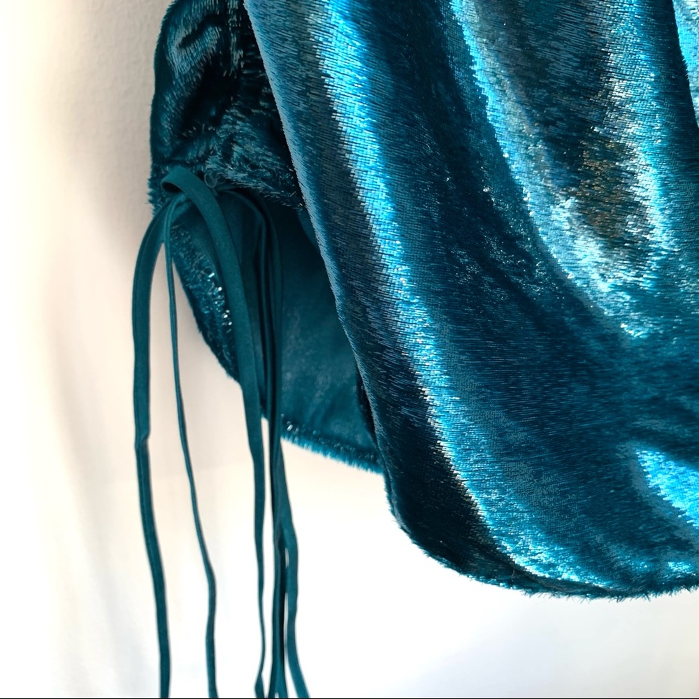 NWT Cinq A Sept Shiny Astrid Teal Topaz Mini Dress - Picture 7 of 11